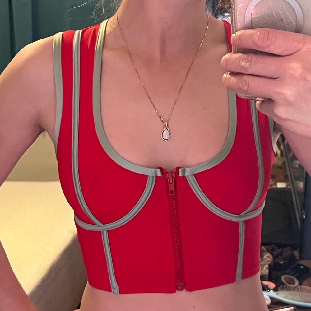 Red zip up crop top
